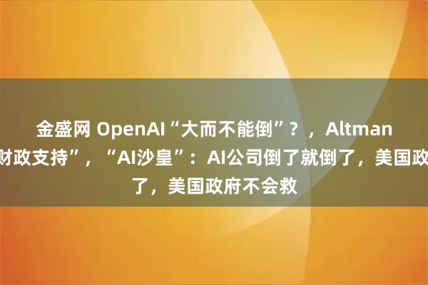 金盛网 OpenAI“大而不能倒”？，Altman“不寻求财政支持”，“AI沙皇”：AI公司倒了就倒了，美国政府不会救